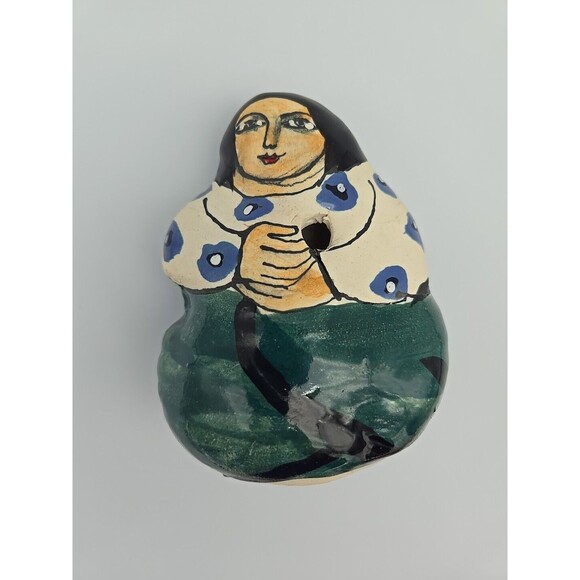 Latin American Folk Art Clay Pottery Woman Figurine Shaker Hand Painted - Picture 6 of 10